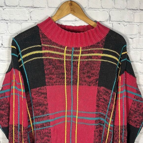 Best American Clothing Co. Sweater Mens Red Plaid L Large Ramie Cotton Blend - Picture 2 of 6